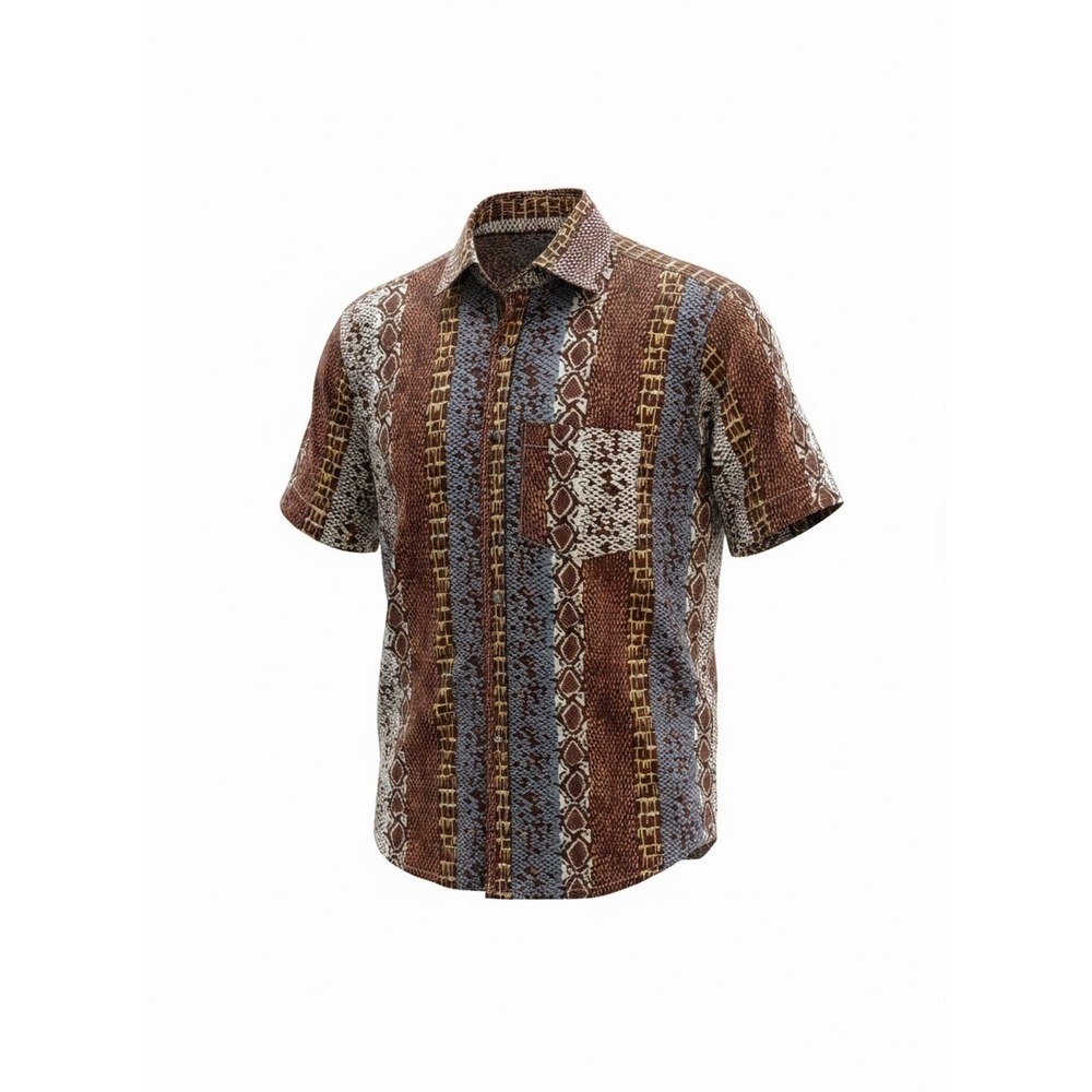 Woodin Rust/Blue Snakeskin Print Mens Short Sleeve Shirt SZ SM African Influence